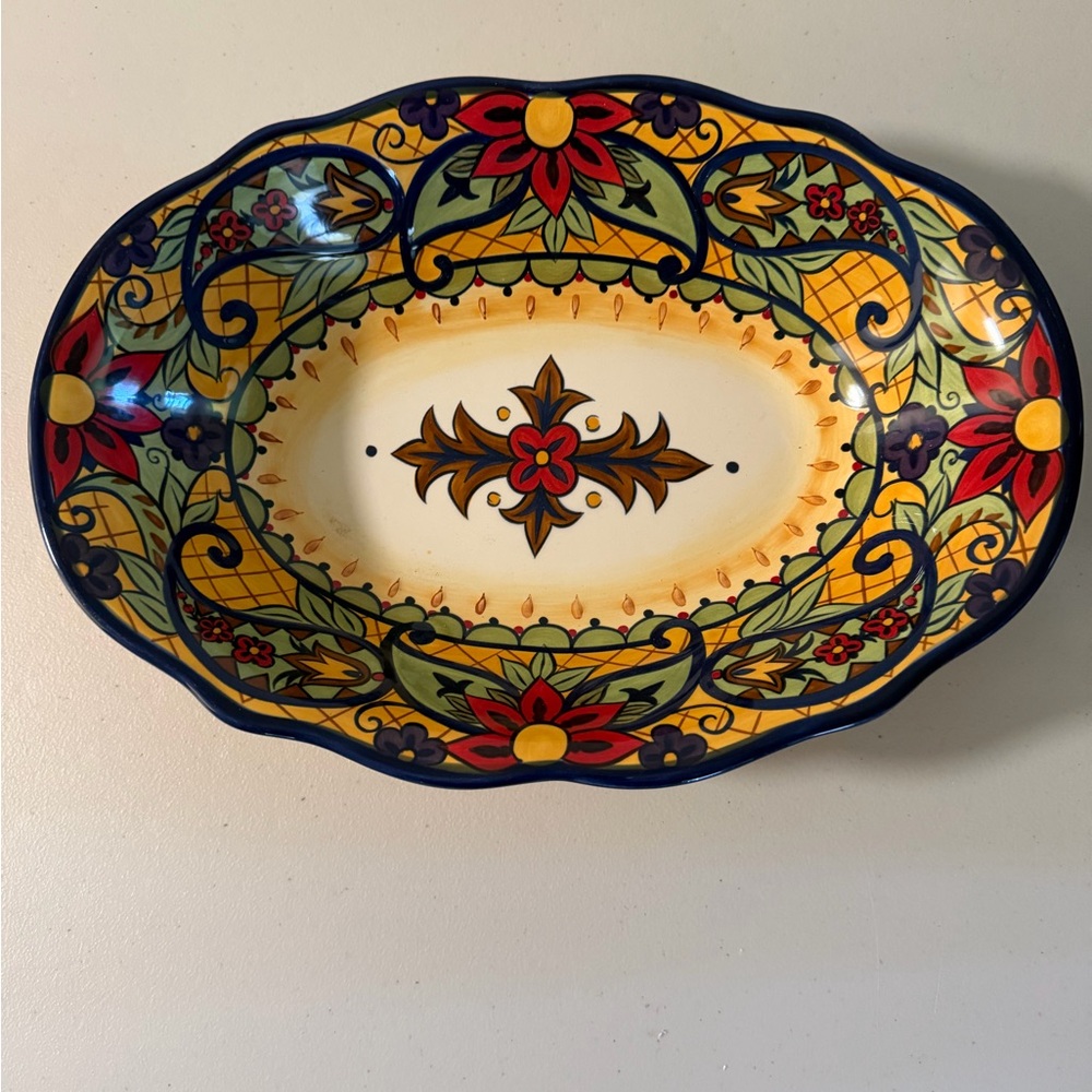 Corsica Home Crown Jewel Hand-Painted Oval Serving Bowl.